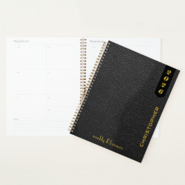 Professioneel Schrift op Zwarte Leren Patroon Planner