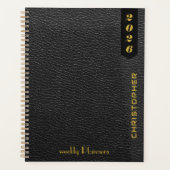 Professioneel Schrift op Zwarte Leren Patroon Planner (Voorkant)