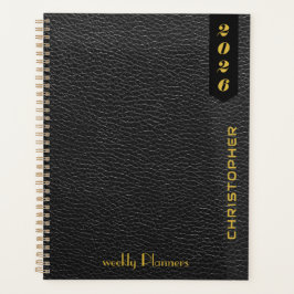 Professioneel Schrift op Zwarte Leren Patroon Planner