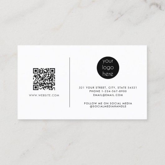 Professioneel Script Zwart Minimalistisch QR Code  Visitekaartje (Achterkant)
