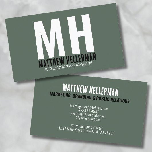 Professioneel Simple Green Monogram Visitekaartje