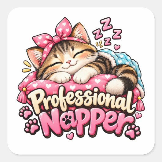 Professioneel Slaapkat Vierkante Sticker (Voorkant)