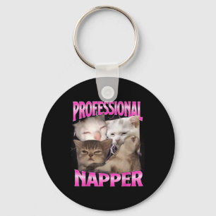 Professioneel Slaapkop Silly Slaperige Kat Grappig Sleutelhanger
