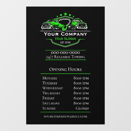 Professioneel Sleepbedrijf, Openingstijden Raamsticker (Vel)