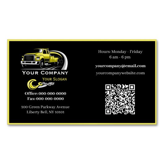 Professioneel sleepbedrijf, sleepdienst magnetisch visitekaartje (Voorkant)