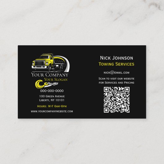 Professioneel sleepbedrijf, sleepdienst visitekaartje (Achterkant)