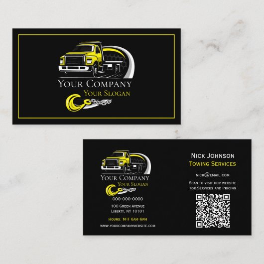 Professioneel sleepbedrijf, sleepdienst visitekaartje (Voorkant / Achterkant)