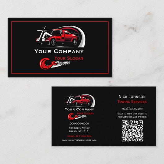 Professioneel sleepbedrijf, sleepdienst visitekaartje (Voorkant / Achterkant)