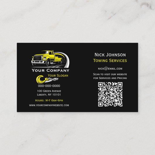 Professioneel sleepbedrijf, sleepdienst visitekaartje (Achterkant)