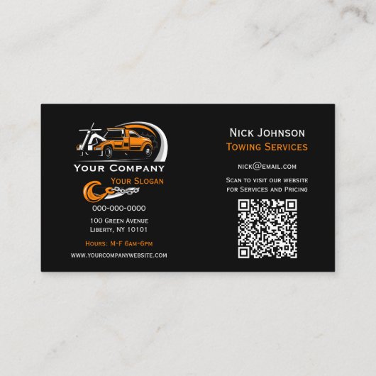 Professioneel sleepbedrijf, sleepdienst visitekaartje (Achterkant)