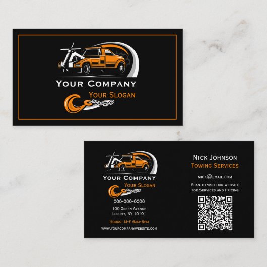 Professioneel sleepbedrijf, sleepdienst visitekaartje (Voorkant / Achterkant)