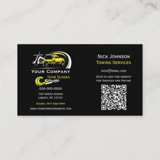 Professioneel sleepbedrijf, sleepdienst visitekaartje (Achterkant)