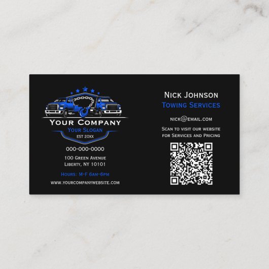 Professioneel sleepbedrijf, sleepdienst visitekaartje (Achterkant)