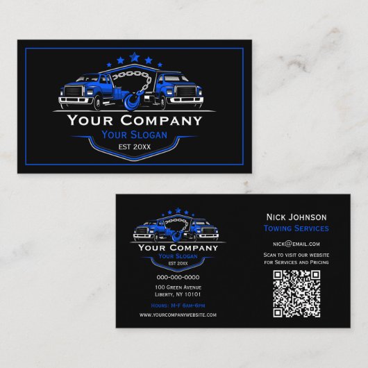 Professioneel sleepbedrijf, sleepdienst visitekaartje (Voorkant / Achterkant)