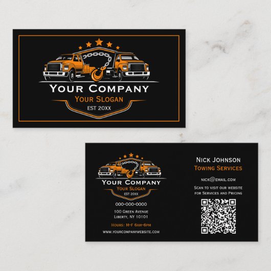 Professioneel sleepbedrijf, sleepdienst visitekaartje (Voorkant / Achterkant)