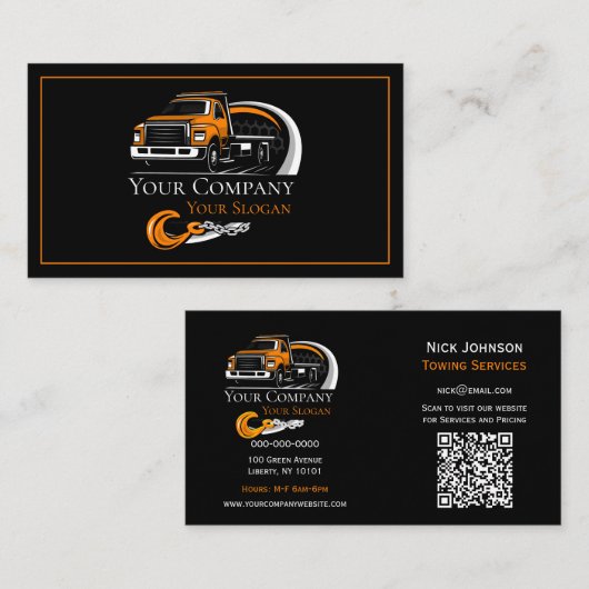 Professioneel sleepbedrijf, sleepdienst visitekaartje (Voorkant / Achterkant)