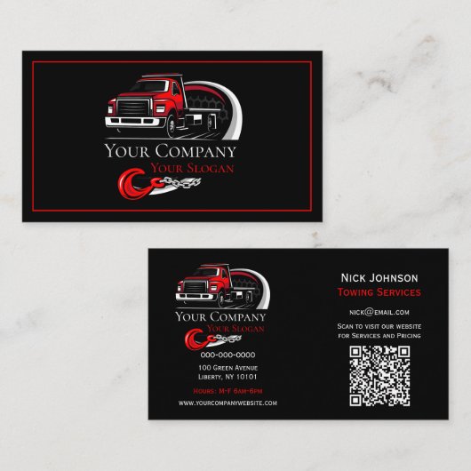 Professioneel sleepbedrijf, sleepdienst visitekaartje (Voorkant / Achterkant)