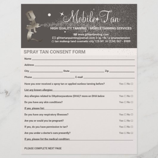 Professioneel Spray Tan Toestemmings Zakelijk Plan Flyer (Voorkant)