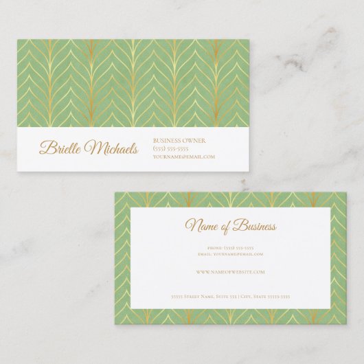 Professioneel Spring Green en Gold Art Deco Design Visitekaartje (Voorkant / Achterkant)