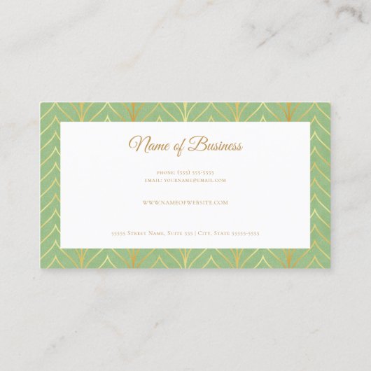 Professioneel Spring Green en Gold Art Deco Design Visitekaartje (Achterkant)