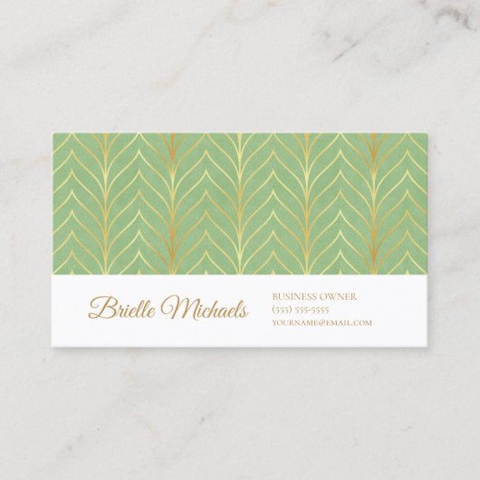 Professioneel Spring Green en Gold Art Deco Design Visitekaartje (Voorkant)