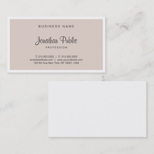 Professioneel stijlvol beige modern script visitekaartje (Voorkant / Achterkant)