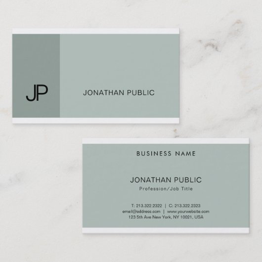 Professioneel stijlvol blauw groen modern monogram visitekaartje (Voorkant / Achterkant)