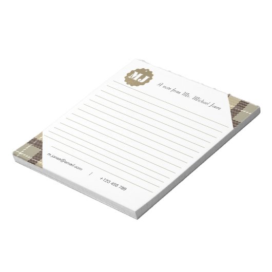 Professioneel, stijlvol monogram script met tartan notitieblok (Linkerzijde)