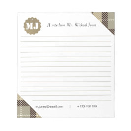 Professioneel, stijlvol monogram script met tartan notitieblok