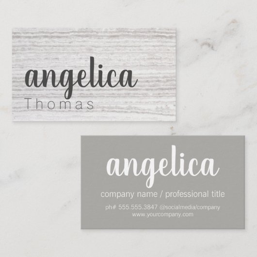 Professioneel Stijlvolle Cursieve / Grijze Textuur Visitekaartje (Voorkant / Achterkant)