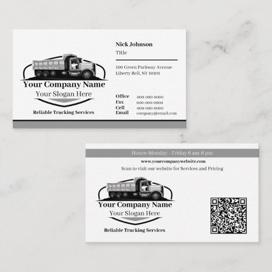 Professioneel stortwagen transportbedrijf QR-code Visitekaartje (Voorkant / Achterkant)