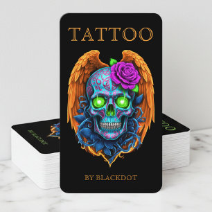 Professioneel tatoeëerder gevleugelde schedel Tatt Visitekaartje
