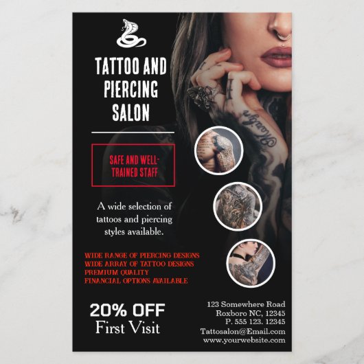 Professioneel Tattoo- en Piercing Salon Bedrijf Flyer (Voorkant)