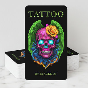 Professioneel Tattoo Studio gevleugelde schedel Ta Visitekaartje