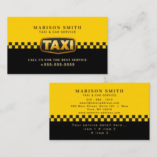 Professioneel Taxi Dienst Visitekaartje (Voorkant / Achterkant)