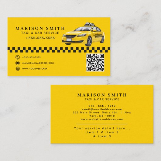 Professioneel Taxi Service Visitekaartje (Voorkant / Achterkant)