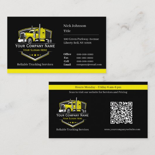 Professioneel Trucking Transportbedrijf QR Code Visitekaartje (Voorkant / Achterkant)