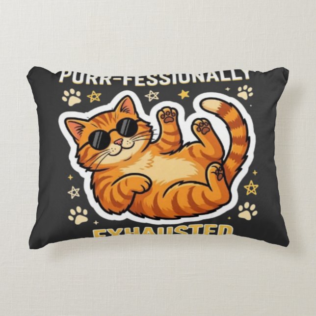 Professioneel Uitgeput Grappig Lui Kat T-Shirt Accent Kussen (Voorkant)