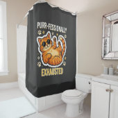 Professioneel Uitgeput Grappig Lui Kat T-Shirt Douchegordijn (In situ)