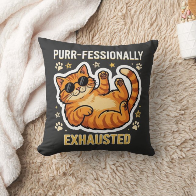 Professioneel Uitgeput Grappig Lui Kat T-Shirt Kussen (Deken)