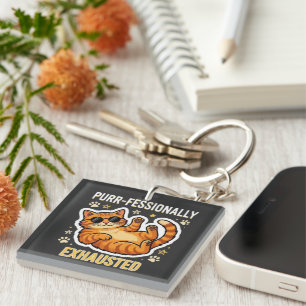 Professioneel Uitgeput Grappig Lui Kat T-Shirt Sleutelhanger