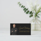Professioneel vastgoed zwart goud script luxe visitekaartje (Staand voorkant)