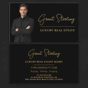 Professioneel vastgoed zwart goud script luxe visitekaartje