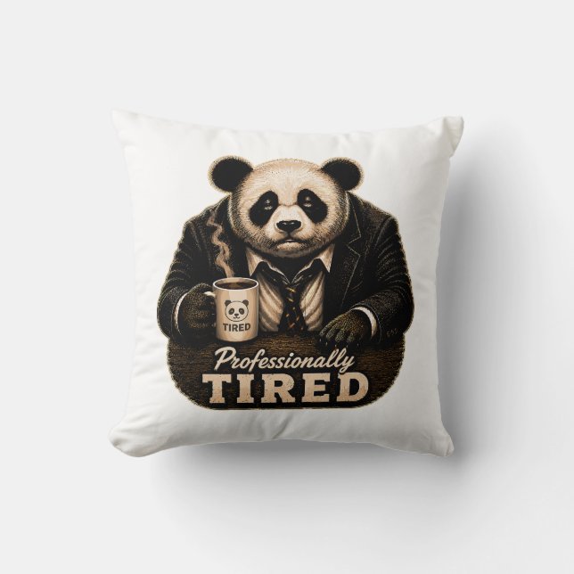 Professioneel Vermoeide Panda Coffieliefhebber Kussen (Voorkant)