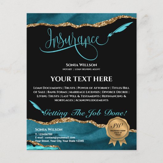Professioneel Verzekeringsagent Teal Agate Flyer (Voorkant)
