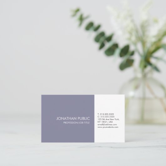 Professioneel Violet White Elegant Artistic Plain Visitekaartje (Staand voorkant)