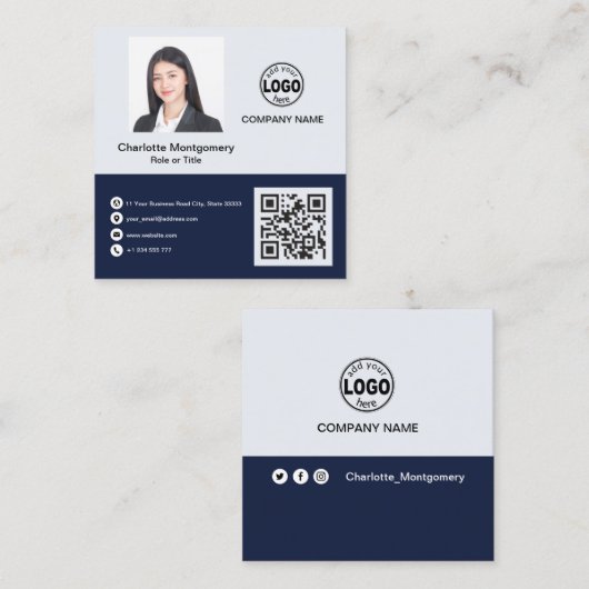 Professioneel voeg uw Logo QR-code toe Aangepast Vierkante Visitekaartje (Voorkant / Achterkant)