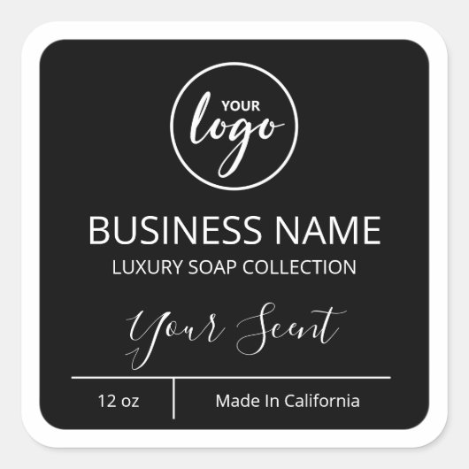 Professioneel voeg zwarte Logo zeep-productlabels  Vierkante Sticker (Voorkant)