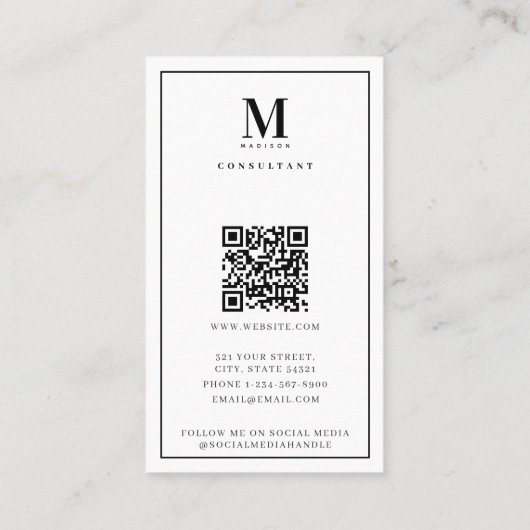 Professioneel Volledige Foto Eenvoudig Monogram Visitekaartje (Achterkant)