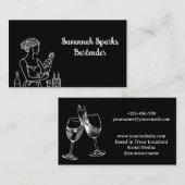 Professioneel Vrouw Bartender Zwart en Wit Visitekaartje (Voorkant / Achterkant)
